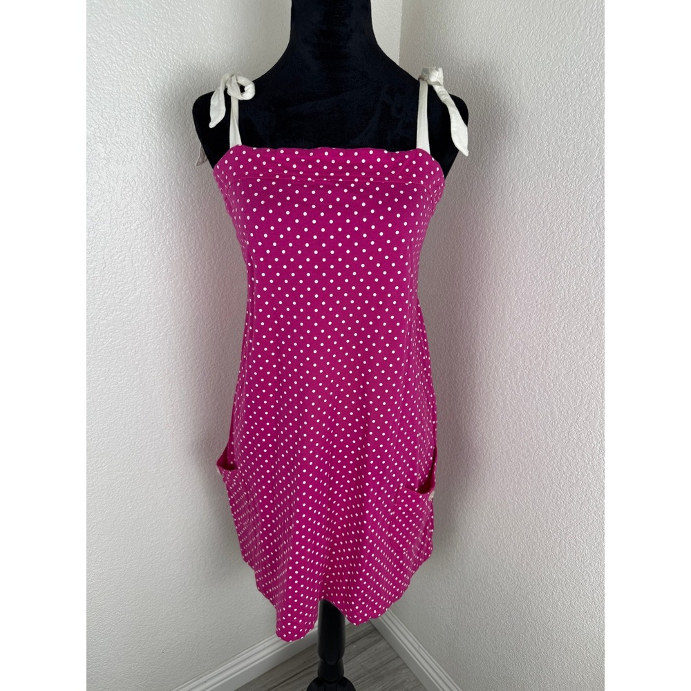 y2k vintage Roxy Dress Womens M  Pink White Polka Dot Tie Strap Pocket Casual
